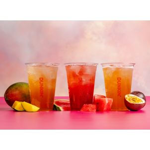 DUNKIN' Refreshers on a sky background. 