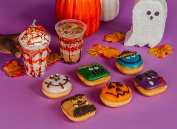 The Spooky Six Donuts and two Cursed Candy Apple Beverages