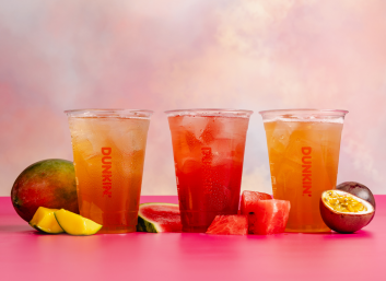 DUNKIN' Refreshers on a sky background. 