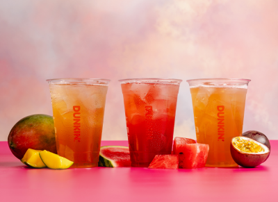 DUNKIN' Refreshers on a sky background.